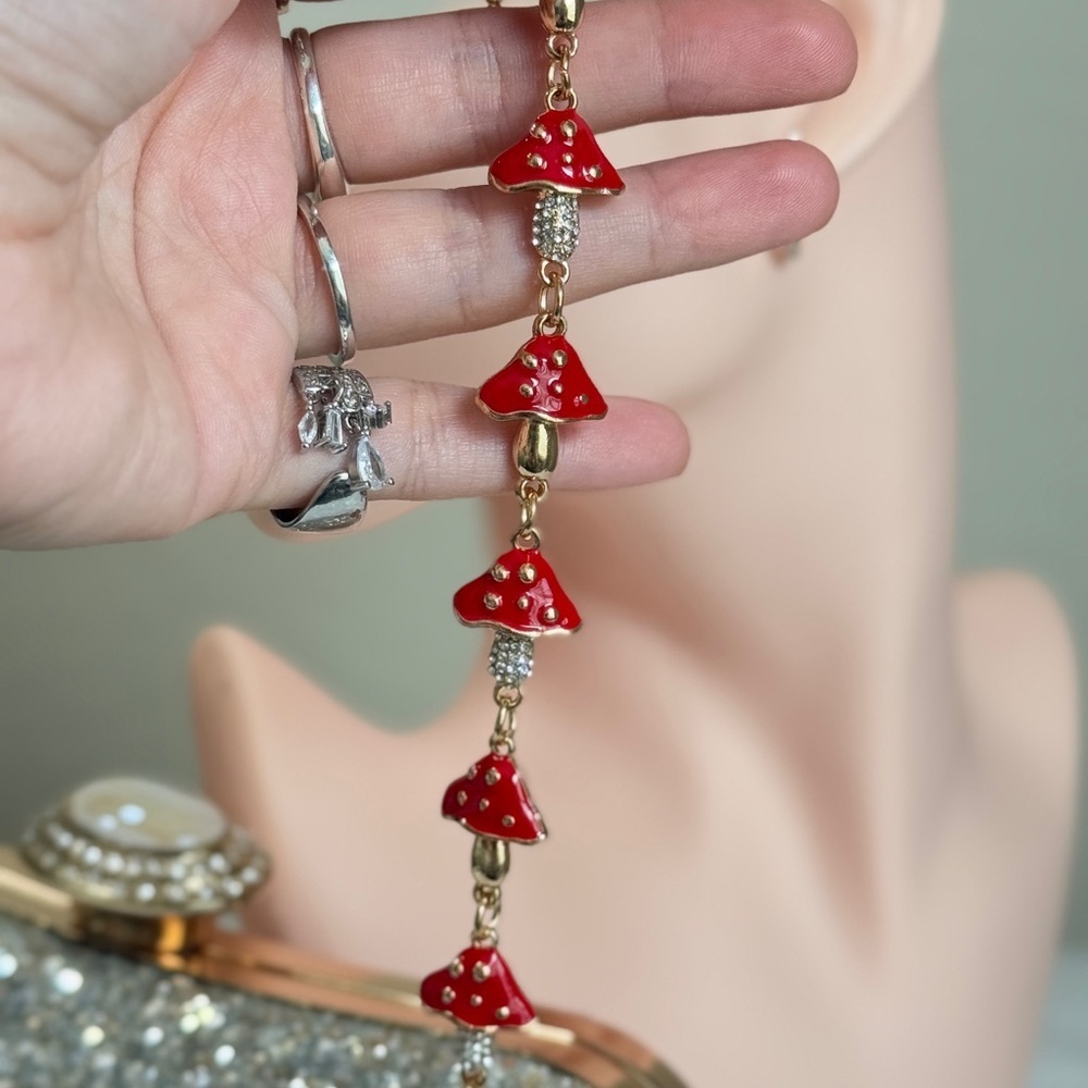 ⚜️🍄 Red Mushrooms Charm Bracelet With Zirconia ❤️🔥💎 - Picture 4 of 6
